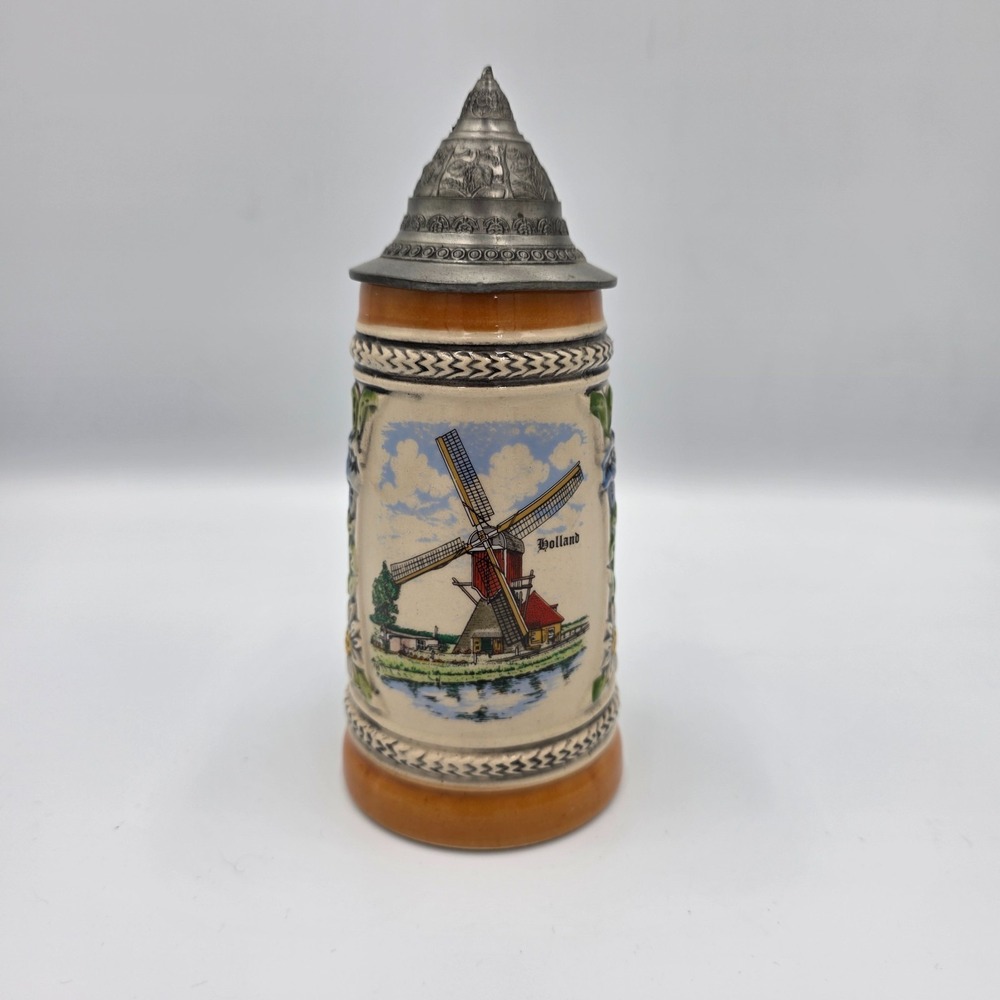 Vtg Original Gerz Holland Lidded Beer Stein Handmade 6.5" Westerwald Germany